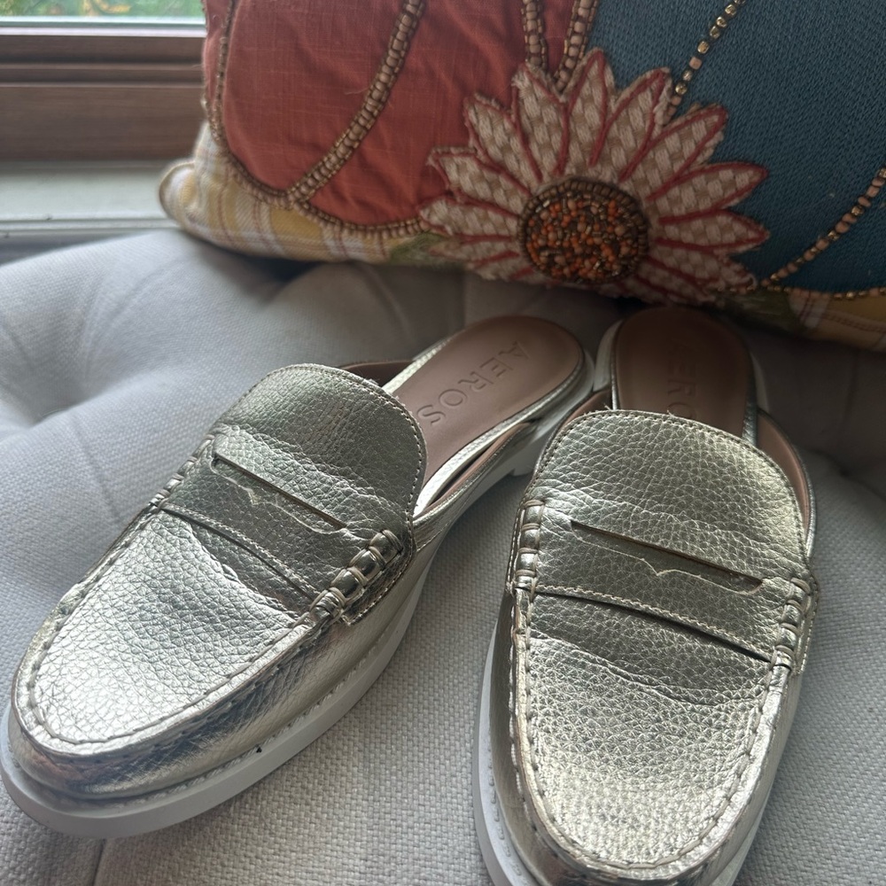 AEROSOLES Shimmering Gold Slip-On Loafers